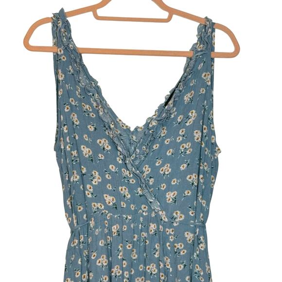 Aakaa Blue Floral Ruffle Mini Dress Sz Medium Sleeveless Boho Cottagecore Summer - Picture 3 of 9